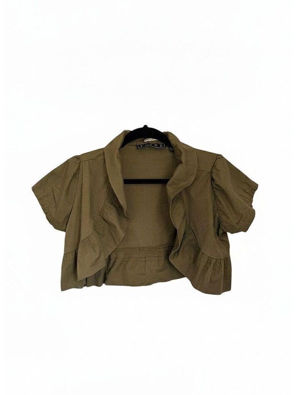 Vintage Y2K Voice Stretch Olive Green Cropped Short Sleeve Cardigan